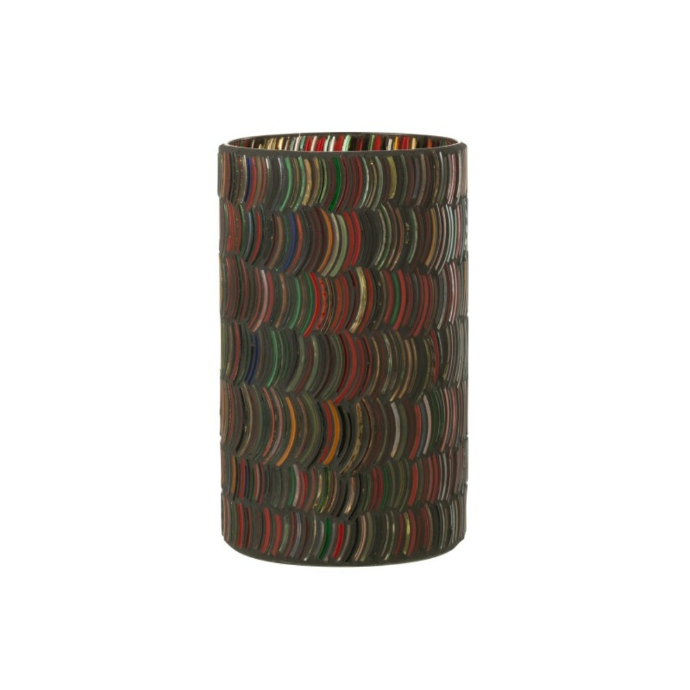 Photophore courbe en verre multicolore 12.5x12.5x23 cm