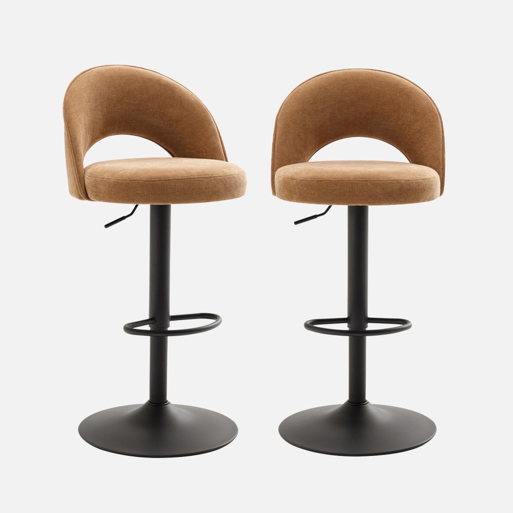 Lot de deux tabourets de bar ajustables métal et tissu, pied noir - l 49 x p 49 x h 88,5-110cm - abby