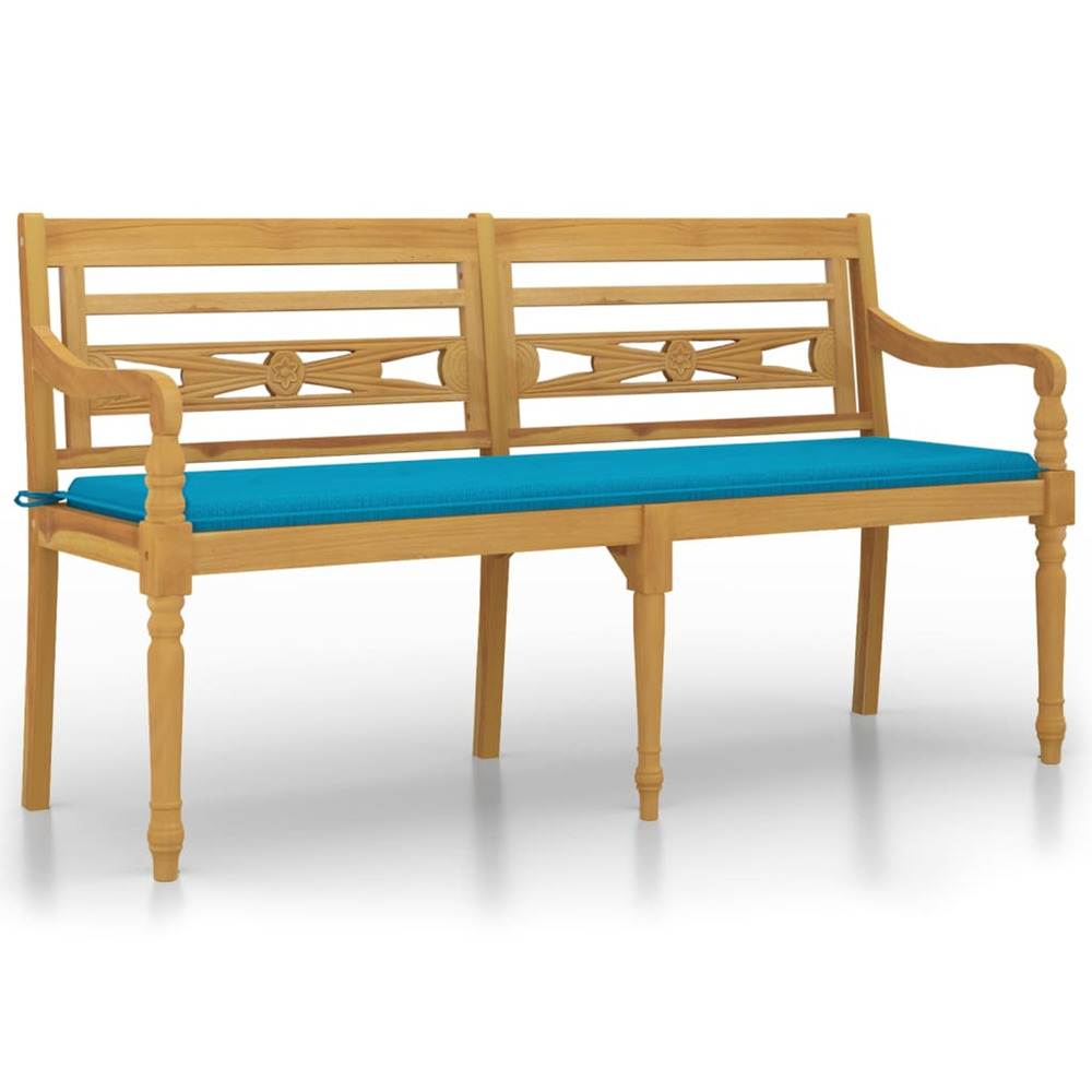 Banc batavia avec coussin bleu 150 cm bois de teck massif