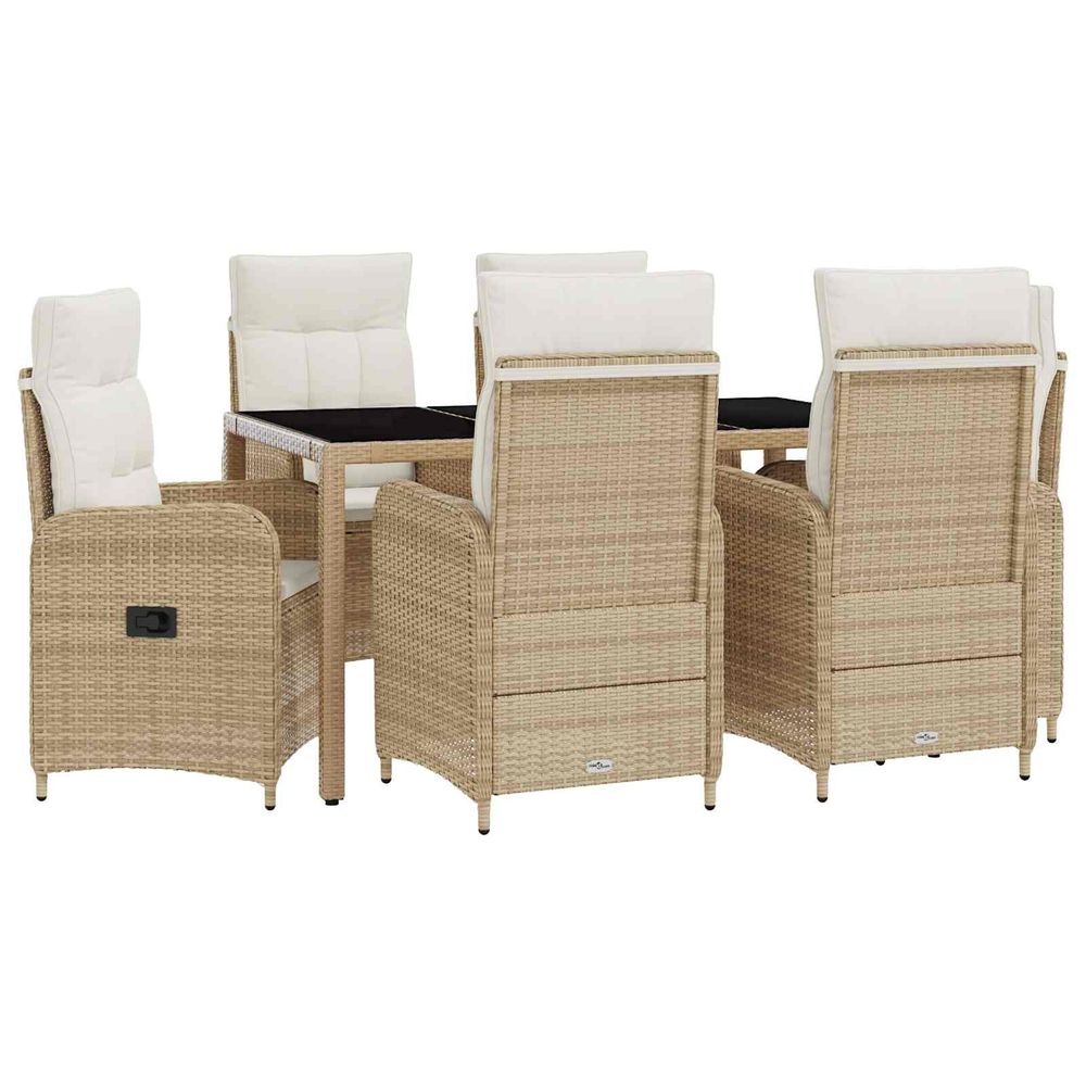 Ensemble de repas extérieur 7 pc beige et blanc crème polyrotin