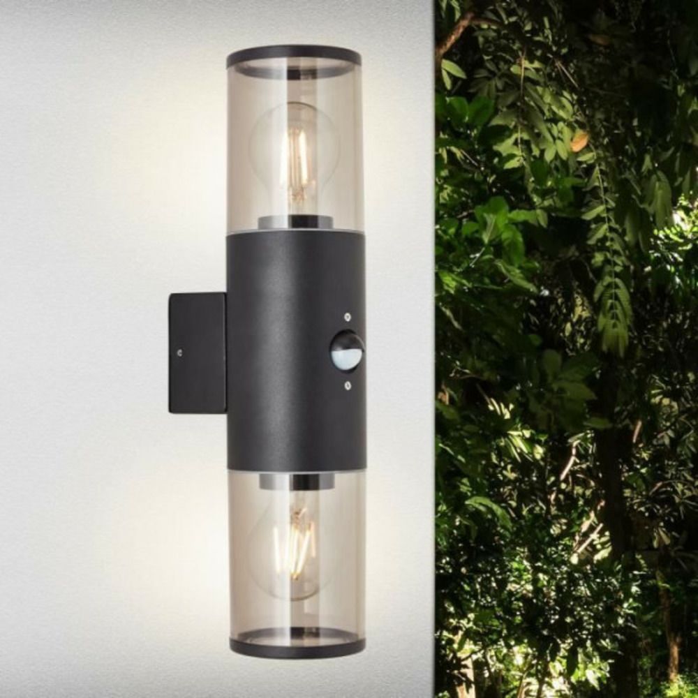 Applique extérieure sergioro - - 2l avec détecteur - noir depoli - aluminium/plastique - ip44