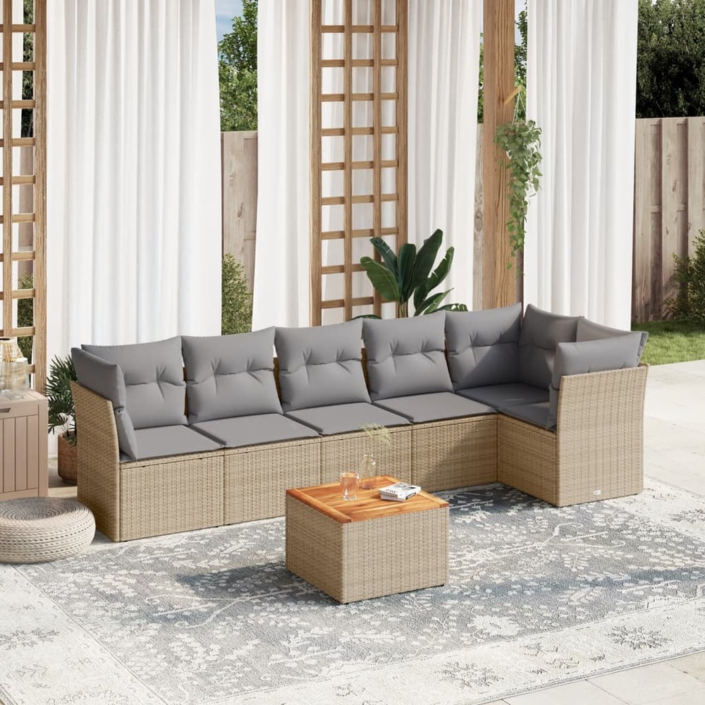 Salon de jardin avec coussins 7pcs mélange beige résine tressée