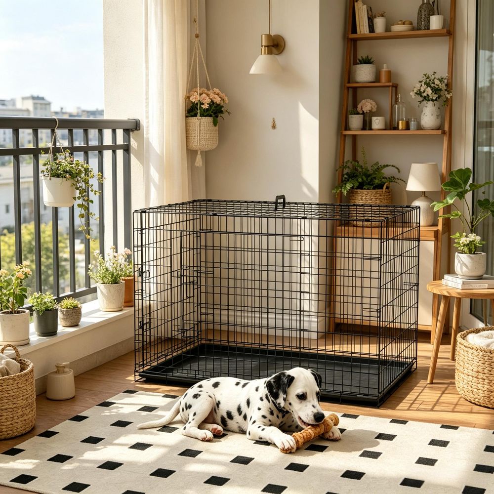 Cage pour chien en acier robuste pliable avec plateau amovible 121cm noir