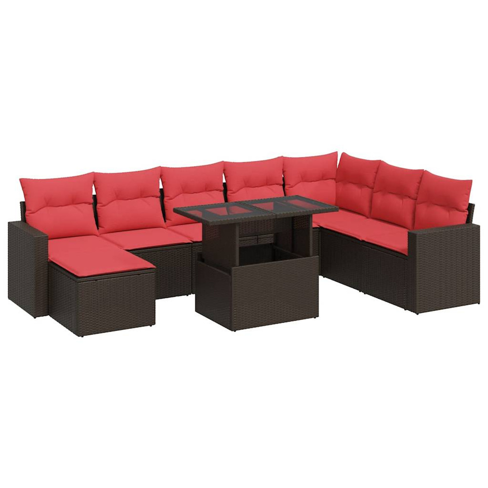 Salon de jardin avec coussins 9pcs marron résine tressée acacia
