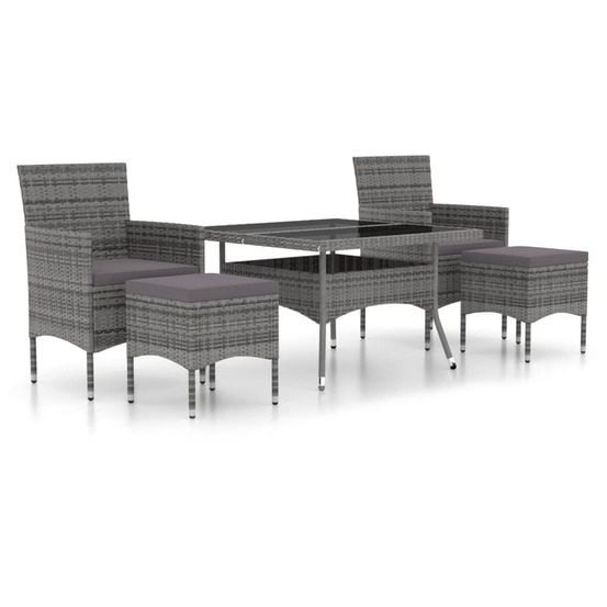 Ensemble à manger jardin 5 pcs résine tressée verre trempé gris