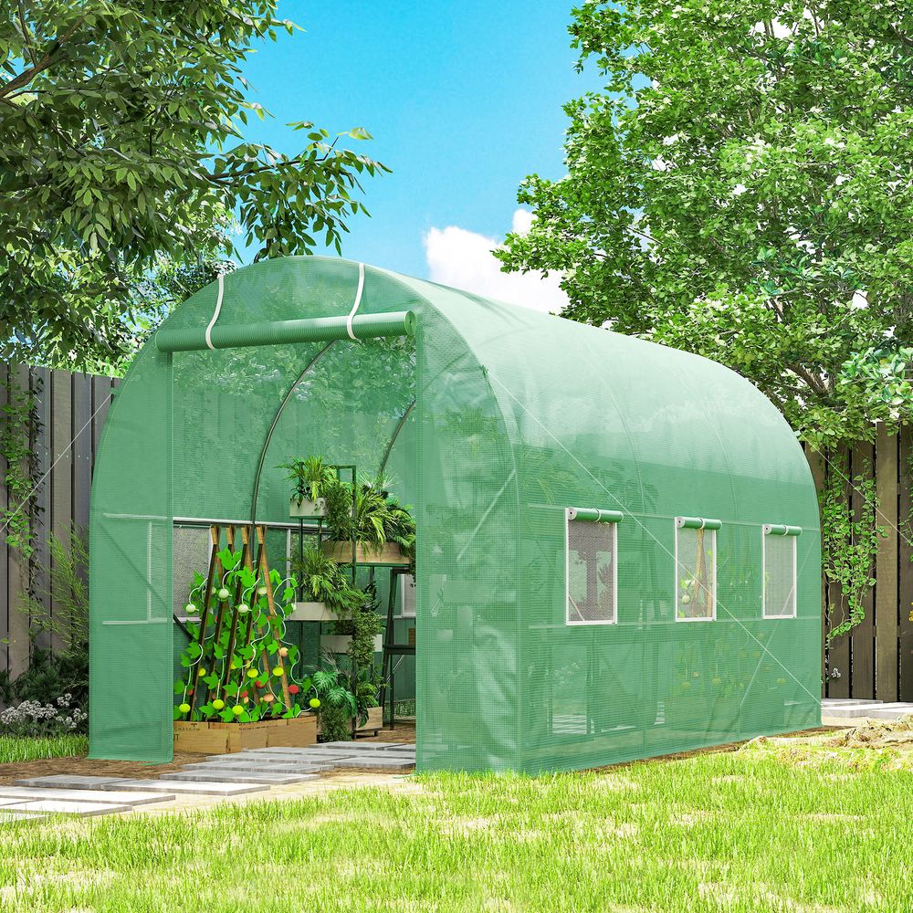 Serre tunnel de jardin acier galvanisé et pe 350 x 200 x 200 cm verte potager 6 fenêtres - comfortxl outdoor living