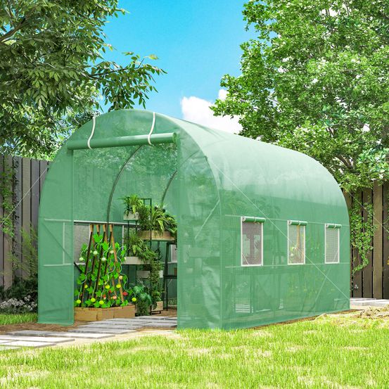 Serre tunnel de jardin acier galvanisé et pe 350 x 200 x 200 cm verte potager 6 fenêtres - comfortxl outdoor living
