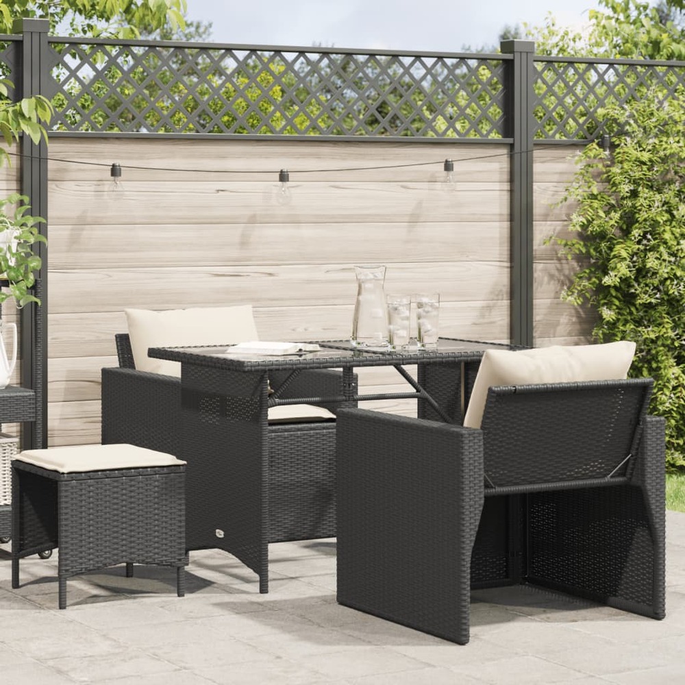 Salon de jardin 4 pcs avec coussins noir résine tressée