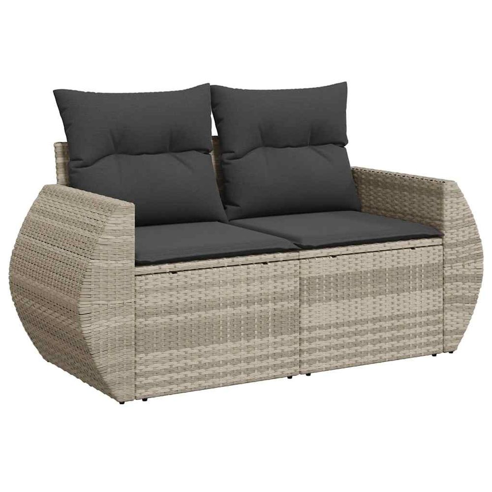 Canapé de jardin 2 places et coussins gris clair résine tressée