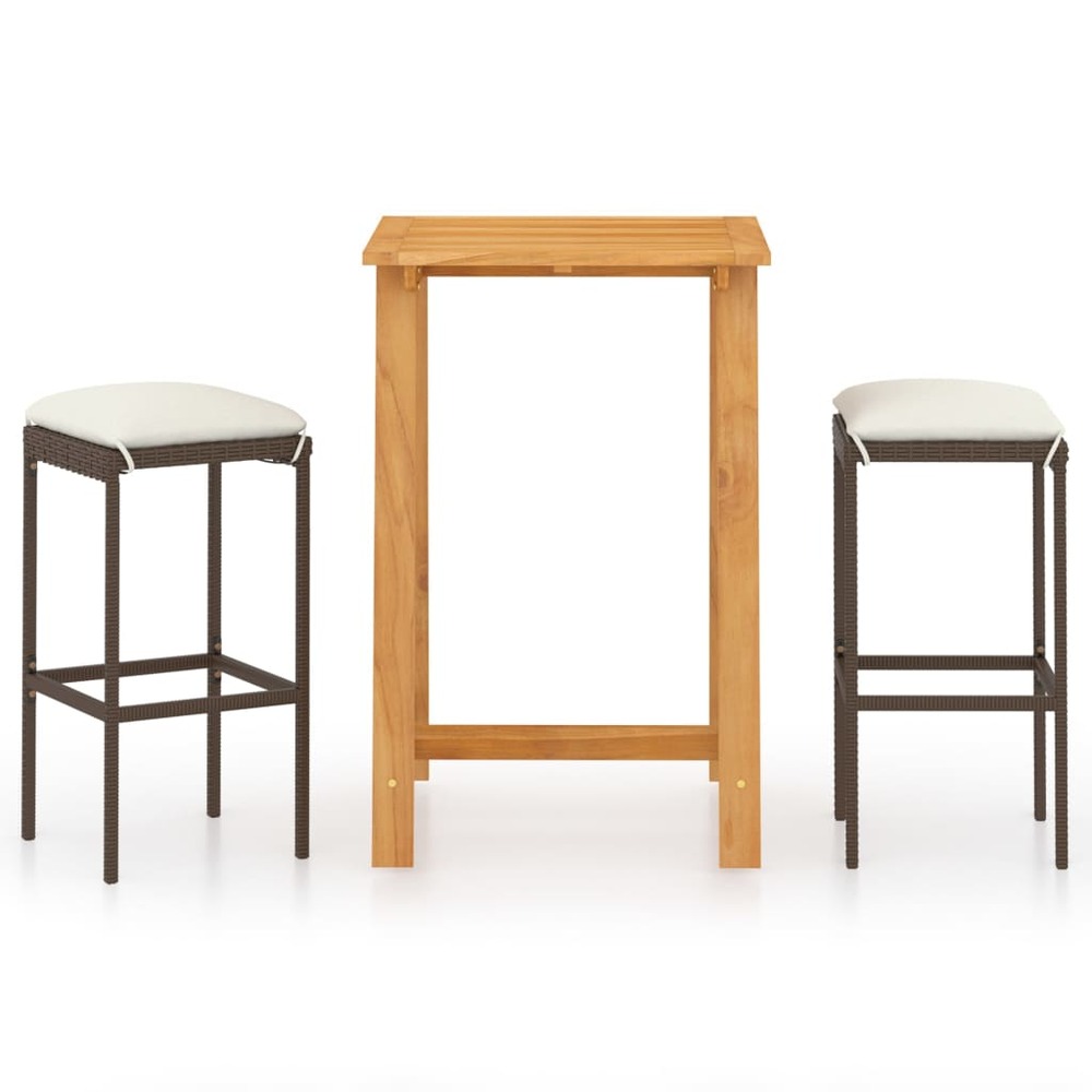 Ensemble de bar de jardin avec coussins 3 pcs marron