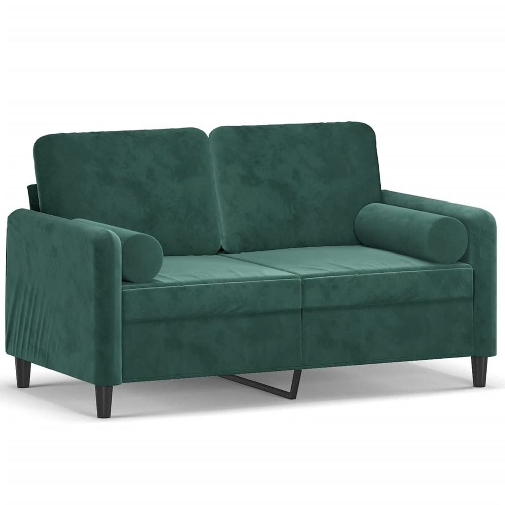 Canapé 2 places avec oreillers vert foncé 120 cm velours