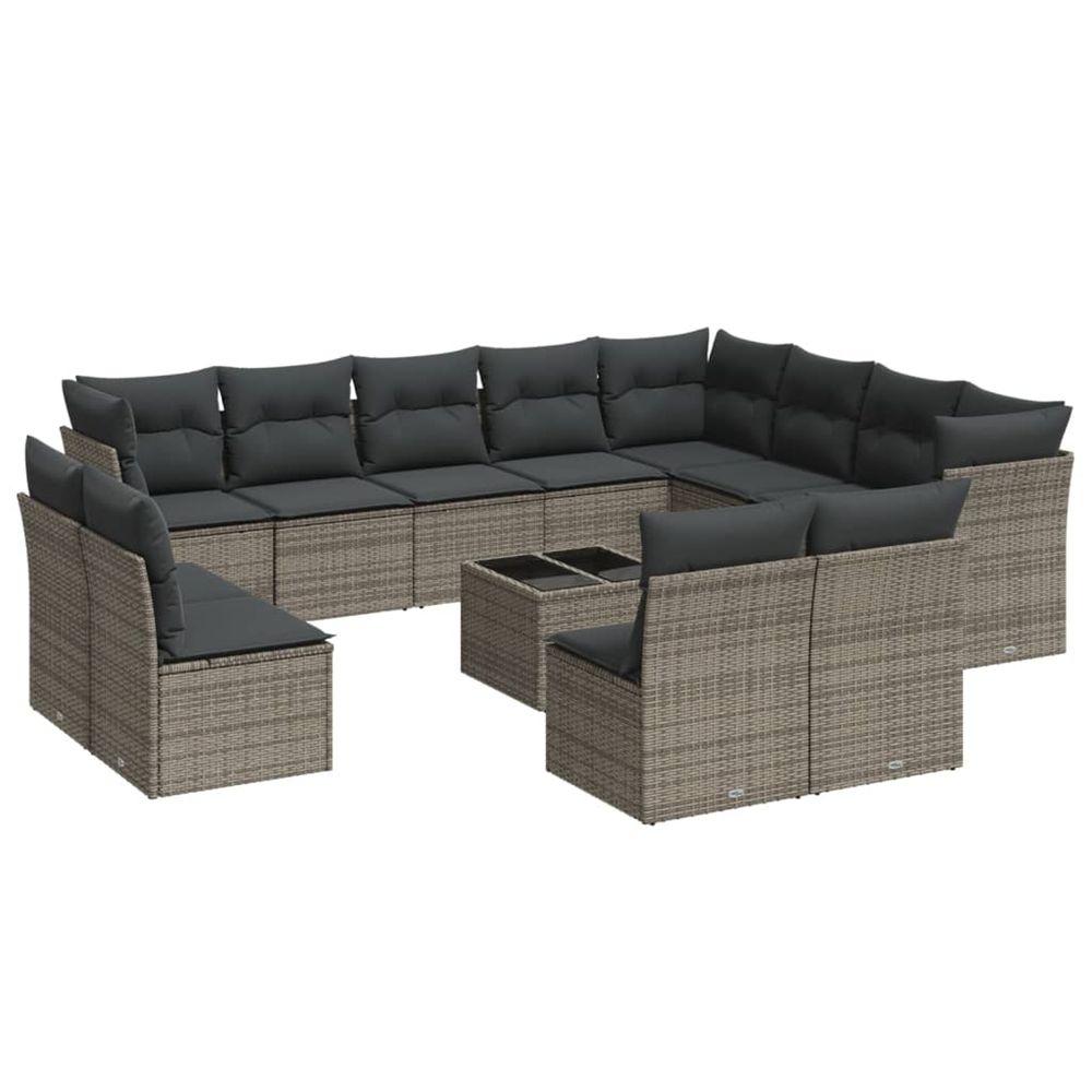 Salon de jardin avec coussins 13 pcs gris résine tressée