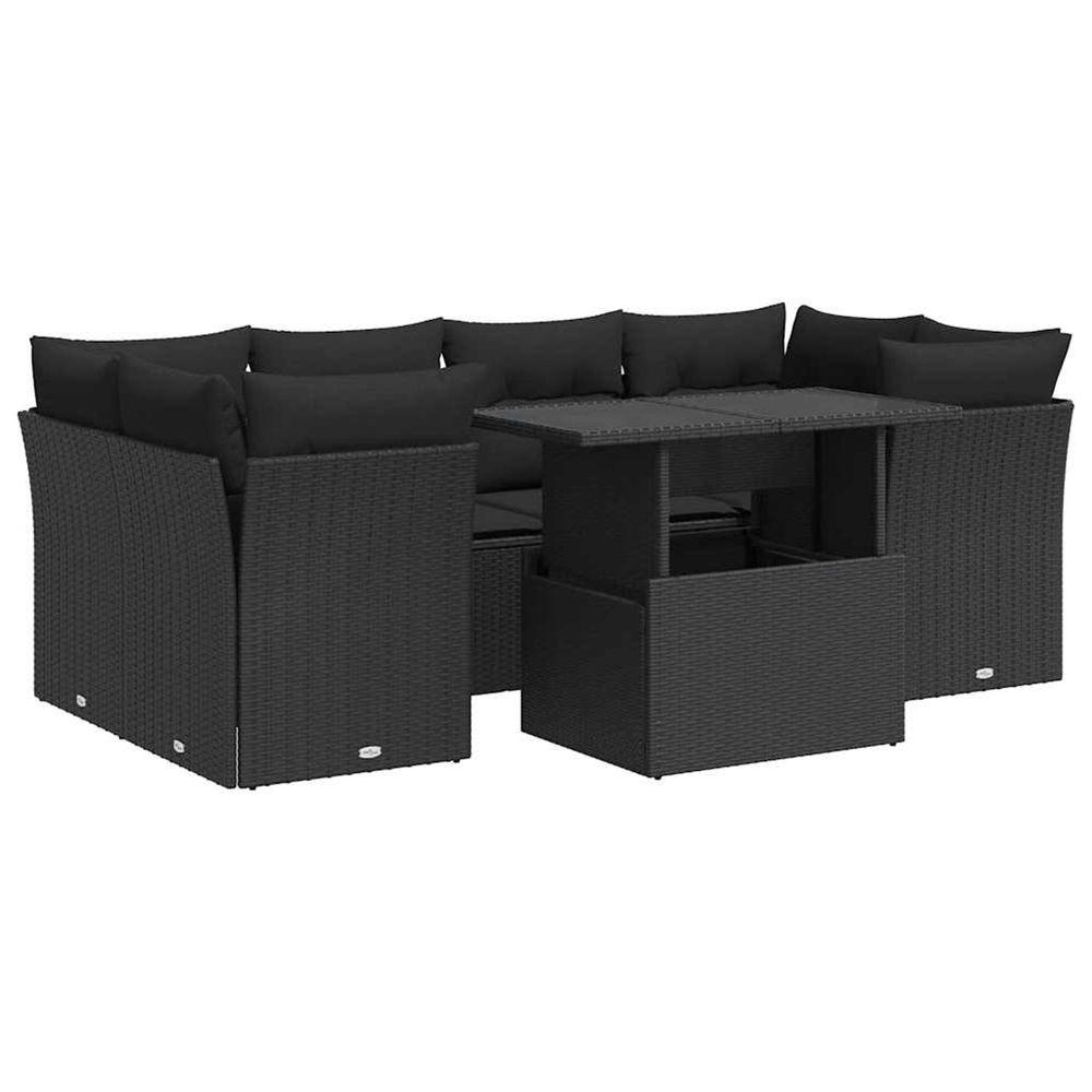 Salon de jardin 7 pcs avec coussins noir résine tressée