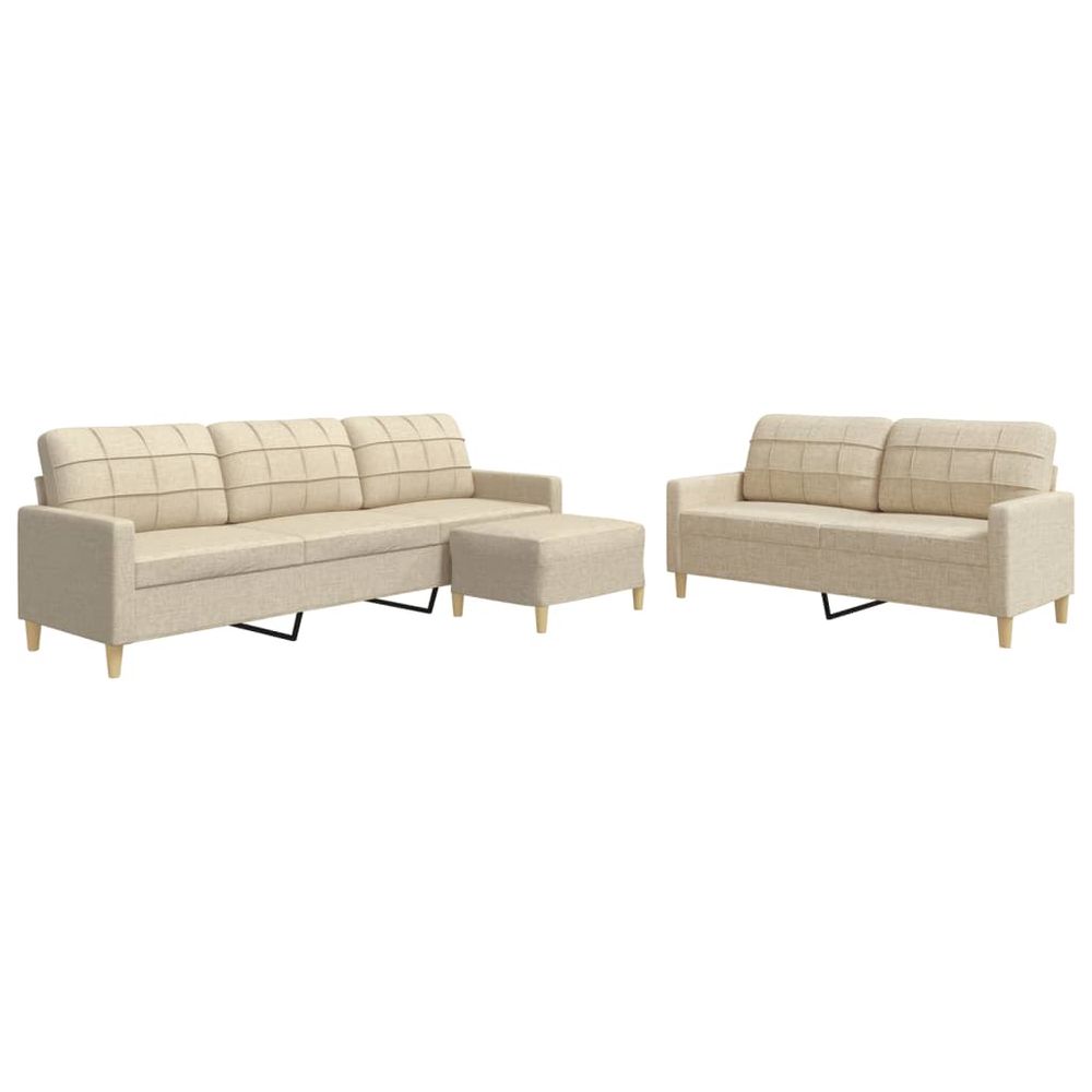 Ensemble de canapés 3 pcs avec repose-pied crème tissu