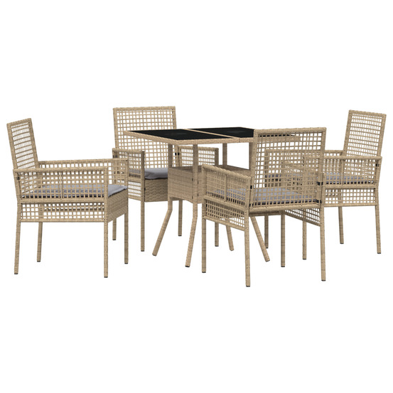 Ensemble repas jardin 5 pièces beige en poly rotin