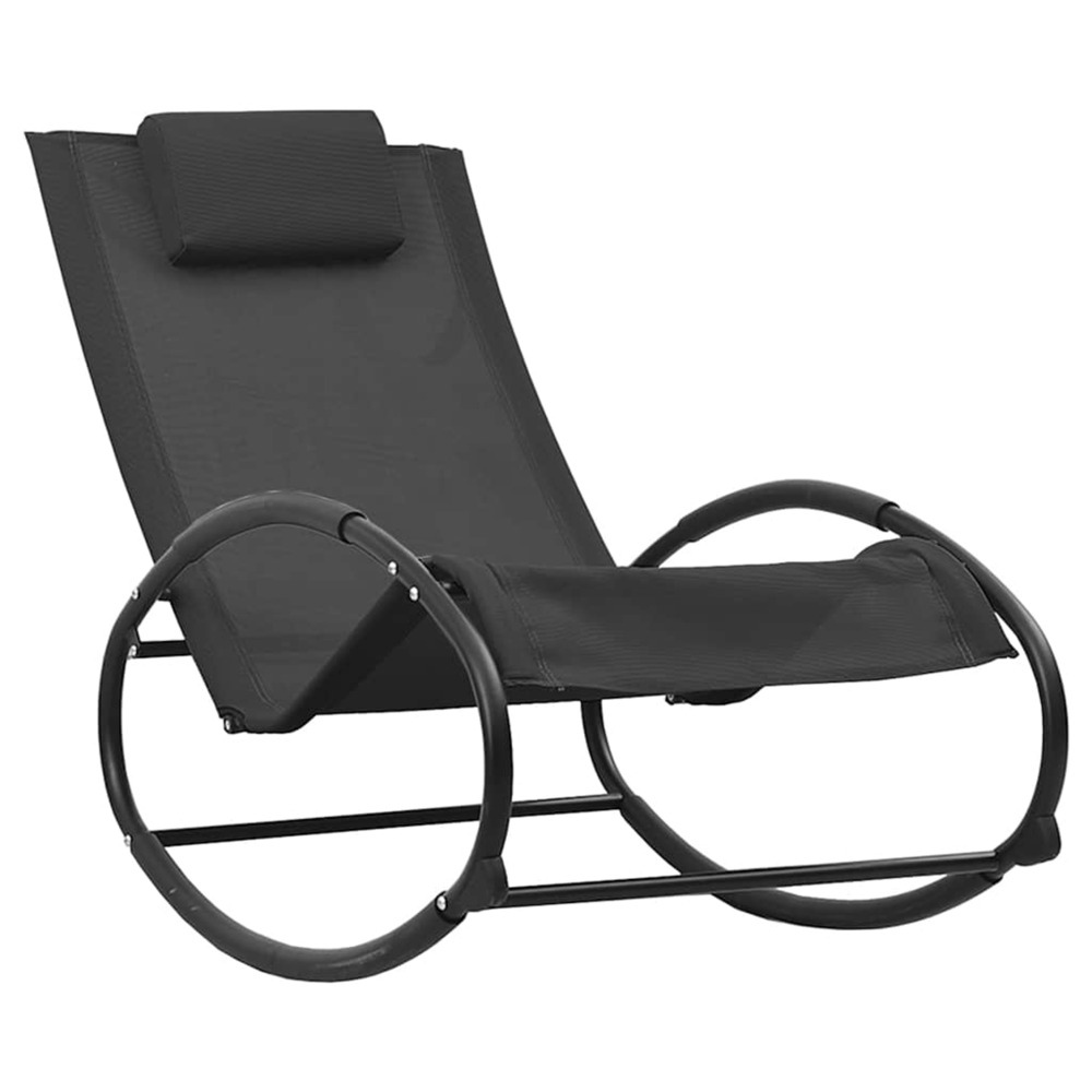 Chaise longue avec oreiller acier et textilène noir bain de soleil