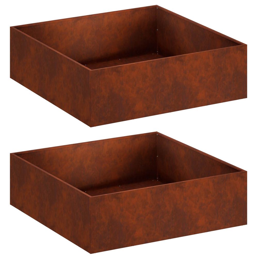 Cache-pot de jardin 2 pc rouillé 80 x 80 x 30 cm acier patiné