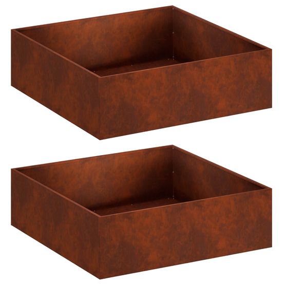 Cache-pot de jardin 2 pc rouillé 80 x 80 x 30 cm acier patiné