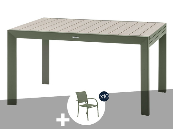 Table de jardin rectangulaire extensible coulissante evasion lin/vert laurier 8/