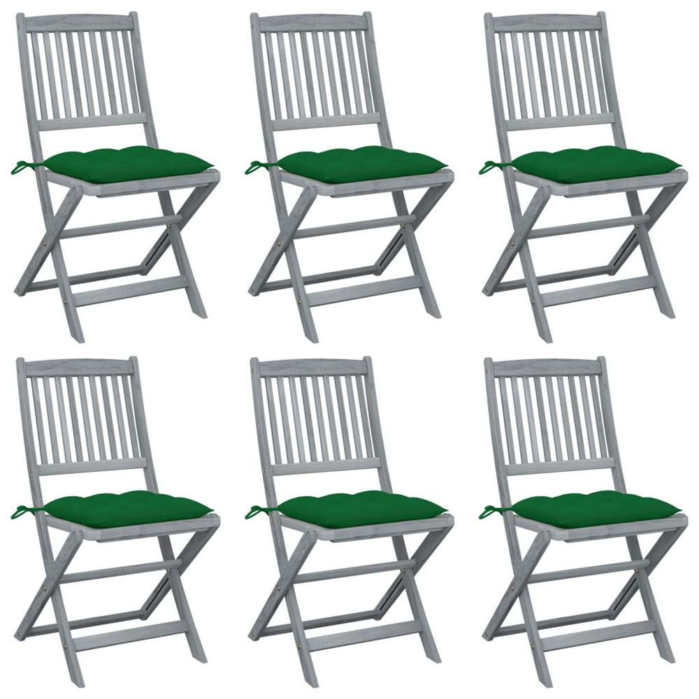 Chaises pliantes 6 pièces avec coussins en bois d'acacia massif