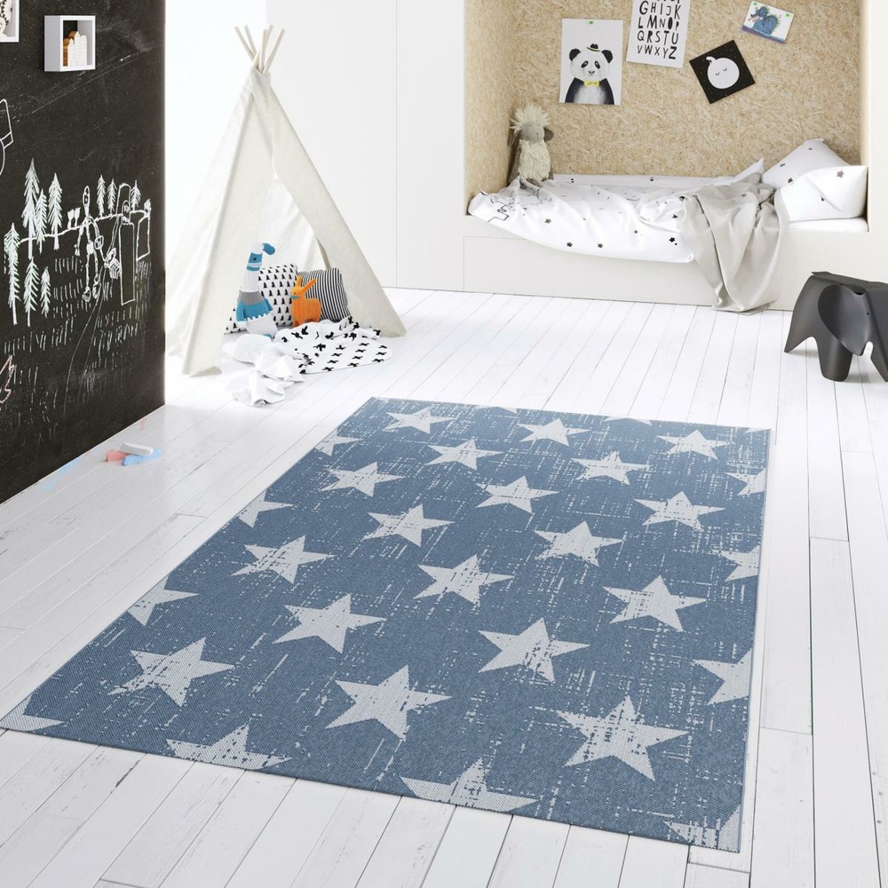 Tapis extérieur 120x170 tissé kilim bleu et crème stalow 7