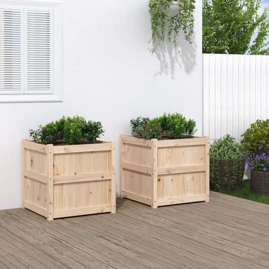 Lot de 2 jardinières carrées bois pin massif extérieur brun 60x60x60 cm