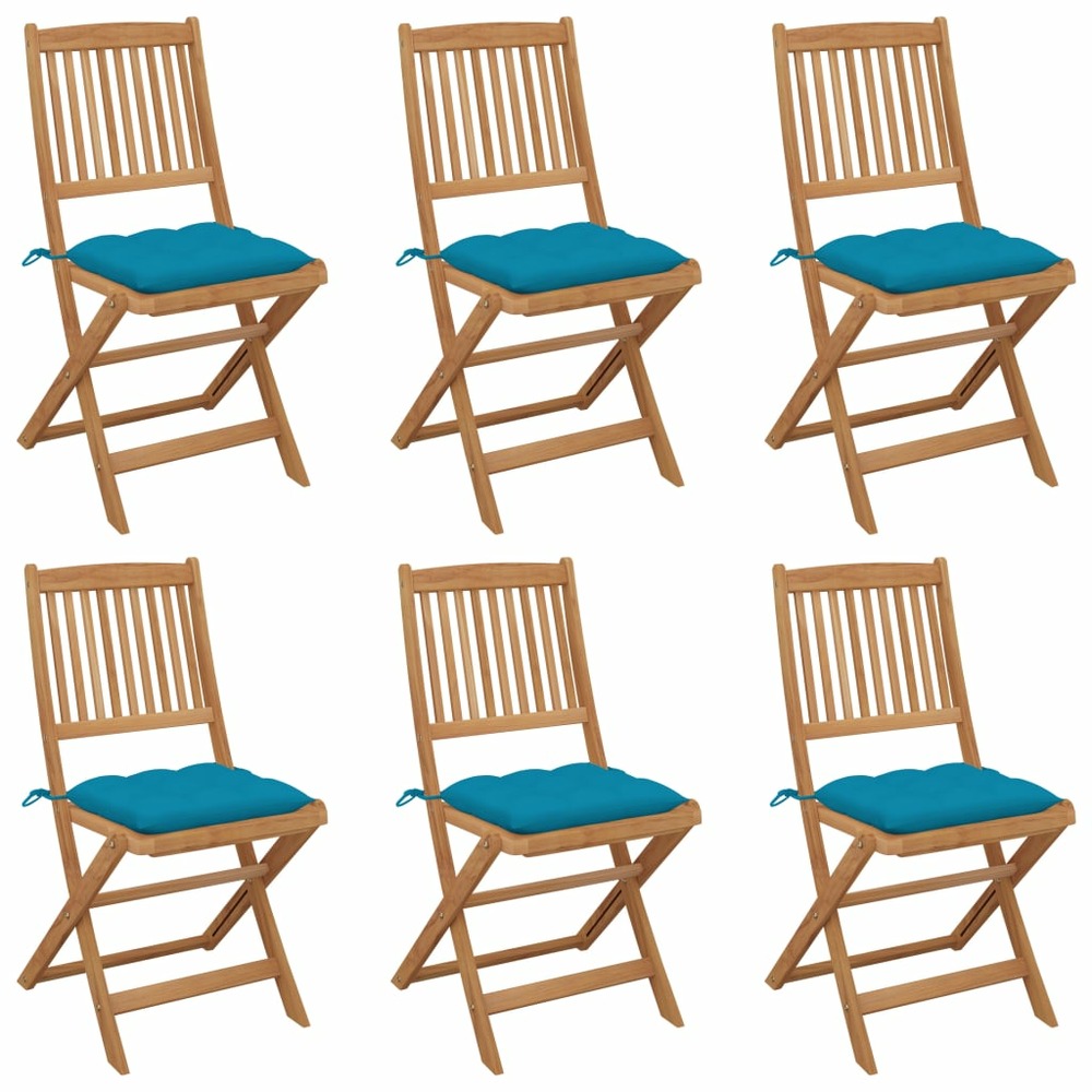 Chaises pliables de jardin lot de 6 avec coussins bois d'acacia
