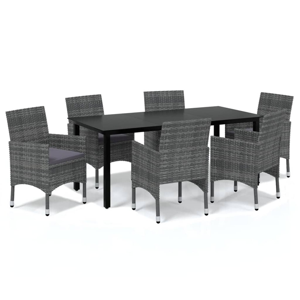 Mobilier à dîner de jardin et coussins 7 pièces résine tressée gris