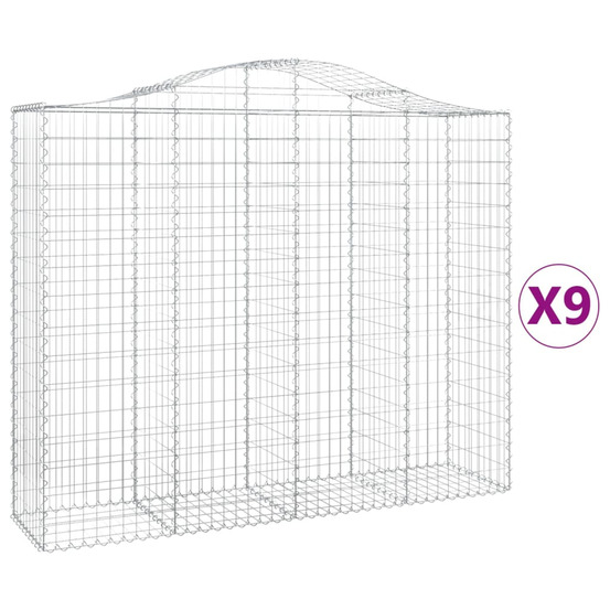 Paniers à gabions arqués 9 pcs 200x50x160/180 cm fer galvanisé