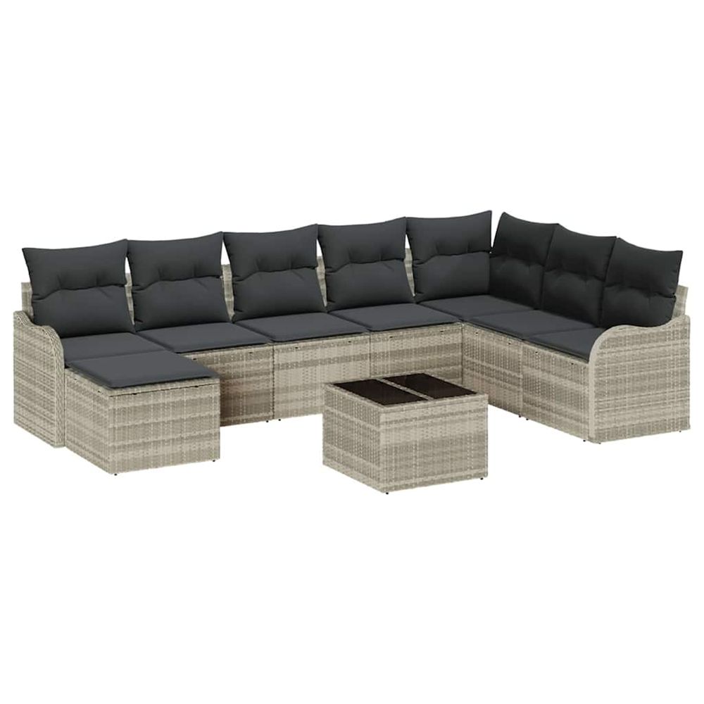 Ensemble de canapé de jardin 9 pc gris clair polyrotin