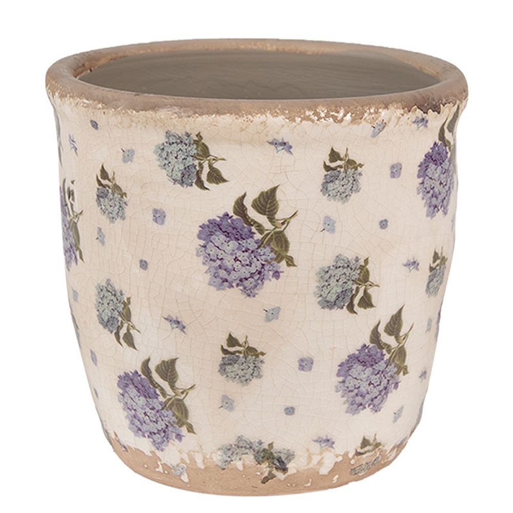 Pot de fleurs intérieur céramique beige bleu 13x12x12cm