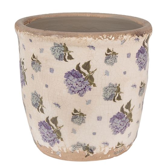 Pot de fleurs intérieur céramique beige bleu 13x12x12cm