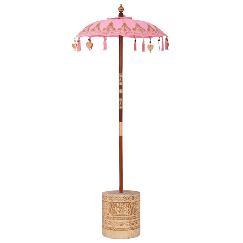 Parasol balinais avec base rose 95 x 95 x 260 cm