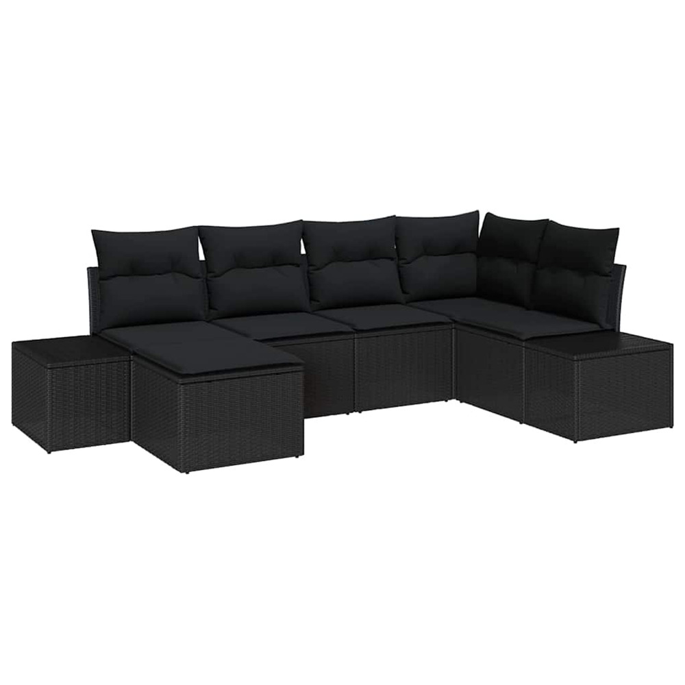 Ensemble de canapé de jardin avec coussin 6 pcs noir polyrotin
