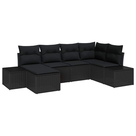 Ensemble de canapé de jardin avec coussin 6 pcs noir polyrotin