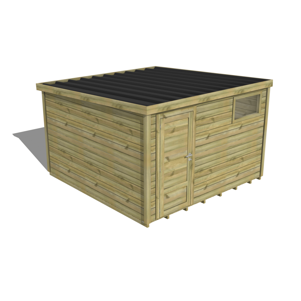Abri de jardin bois pin traité autoclave 27mm - essentiel - 3,44x3,44m / 12m2 - bac acier - plancher bois