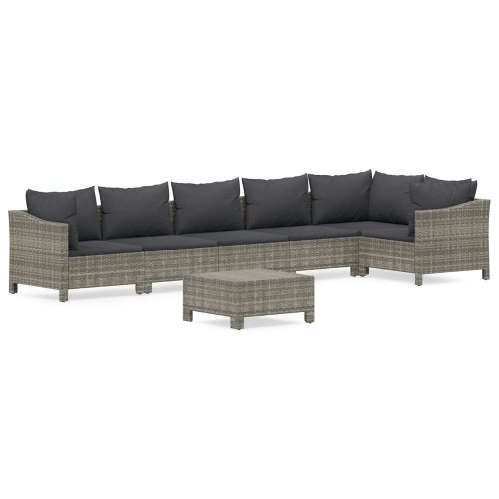 Salon de jardin 7 pcs avec coussins gris résine tressée