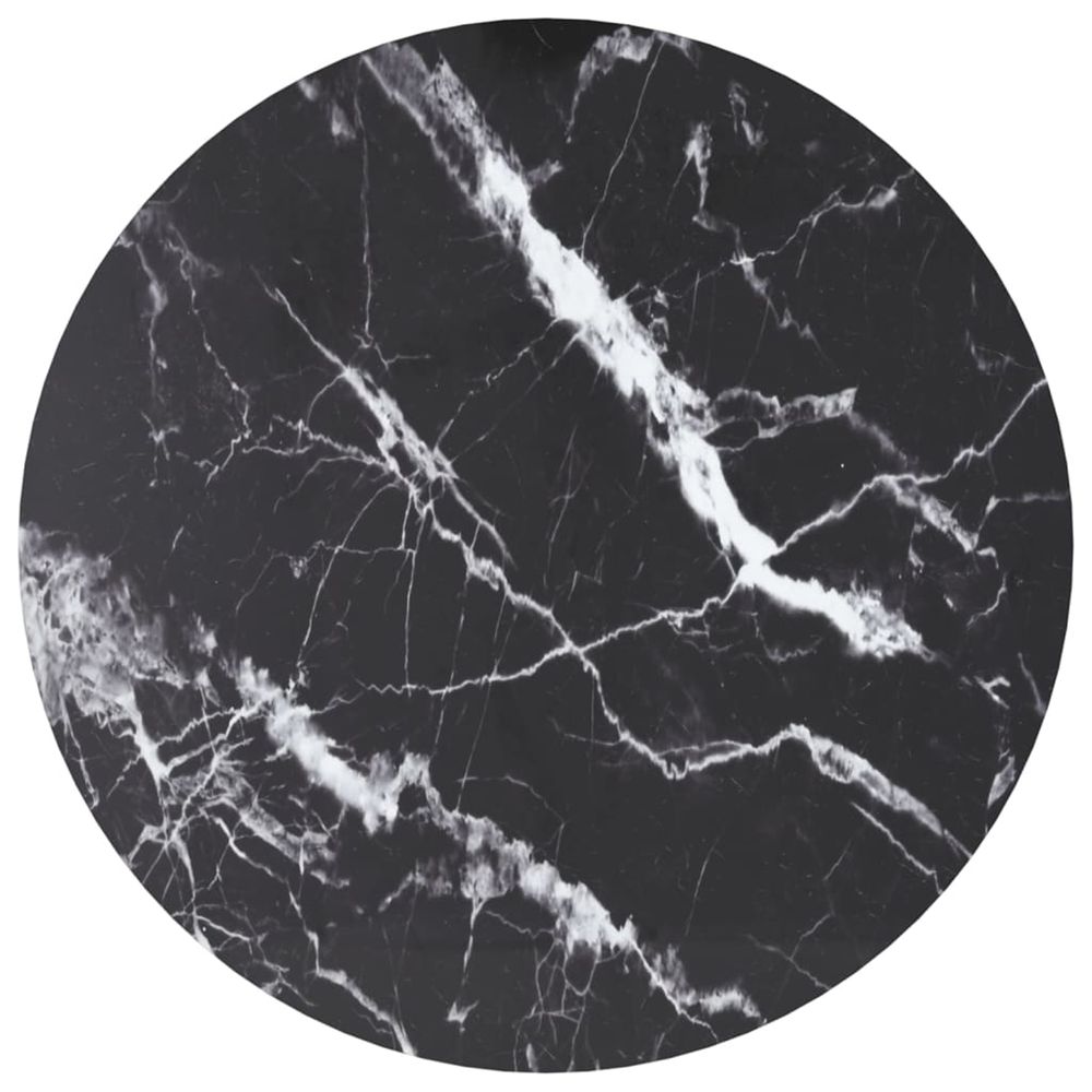 Dessus de table noir ø70x0,8cm verre trempé avec design marbre