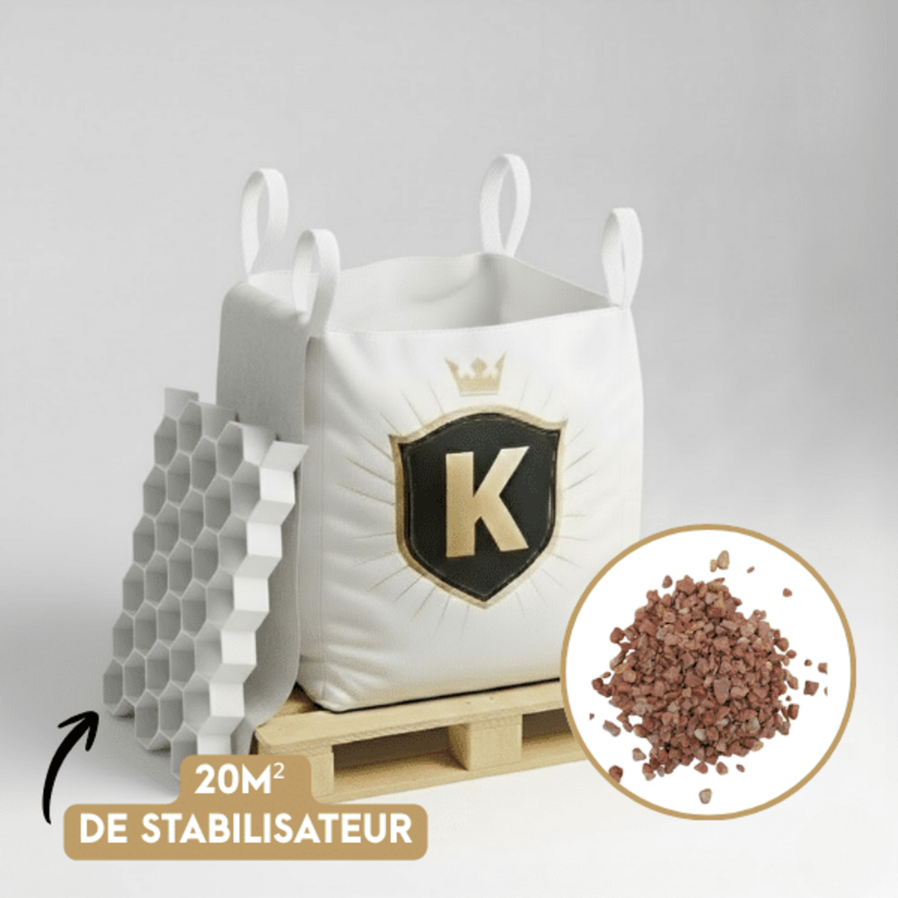 Kit graviers rose + dalles stabilisatrices = 1 big bag gravier rose 8/14 1,5t [environ 20m2] + 20m2 dalles stabilisatrices blanches
