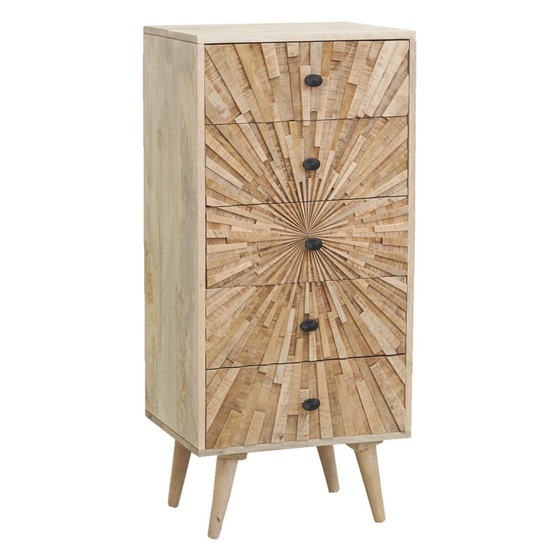 Commode en manguier sculpté sunrise 5 tiroirs
