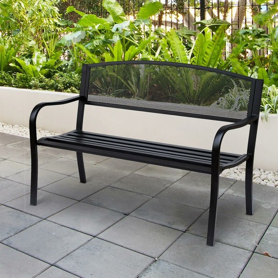 Banc 3 places de jardin terrasse style contemporain 127l x 60l x 87h cm métal époxy anticorrosion noir