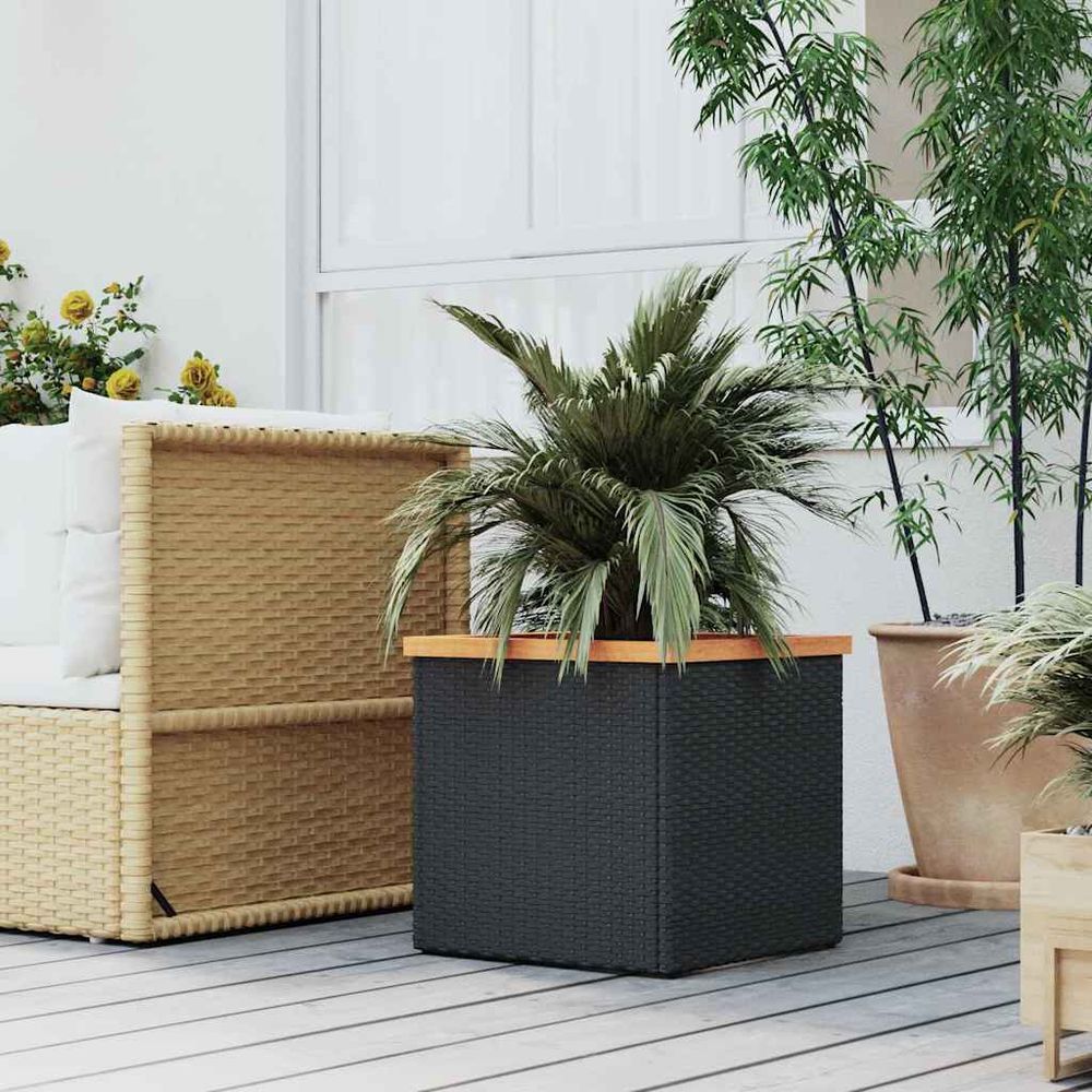 Bac à fleurs carré en résine tressée pour balcon et terrasse 40x40x40cm noir