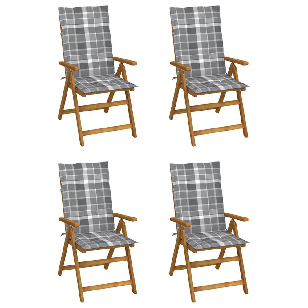Fauteuils pliants inclinables 4 pièces avec coussins en bois d'acacia massif