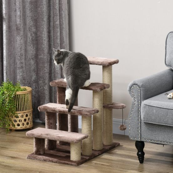 Escalier chat griffoir 4 marches aide montée canapé lit 60cm marron - comfortxl pet living