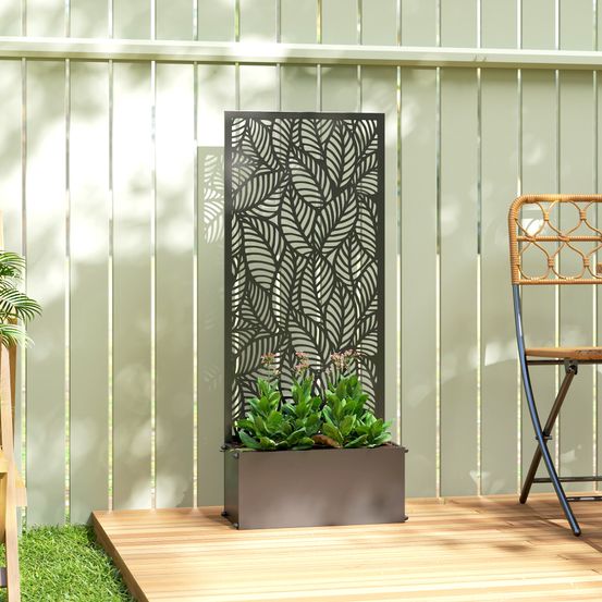 Jardinière avec treillis métal plantes grimpantes brise-vue 45x21x110cm noir