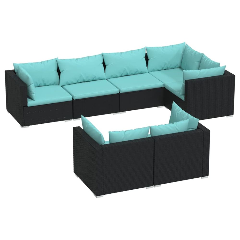 Salon de jardin 7 pcs avec coussins noir résine tressée