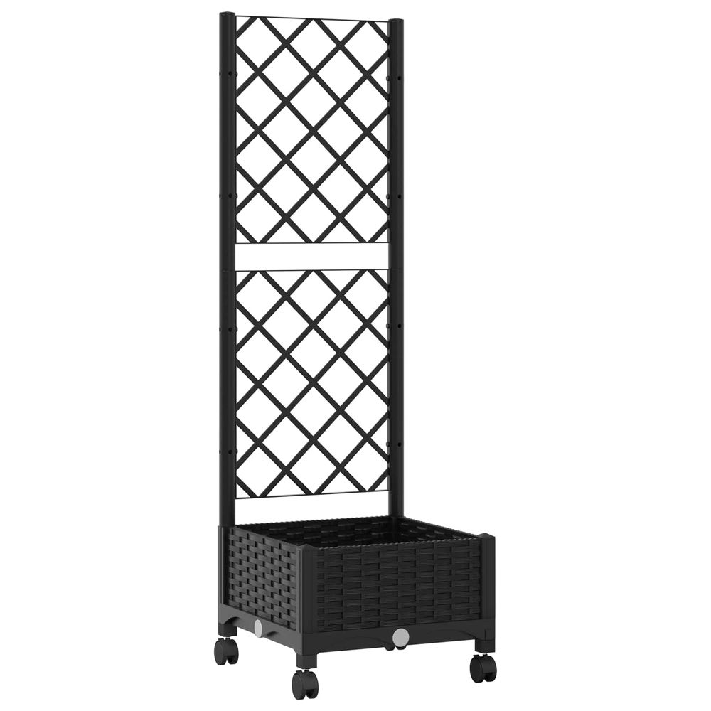 Bac de jardin avec treillis et roues noir 40 x 40 x 131,5 cm pp