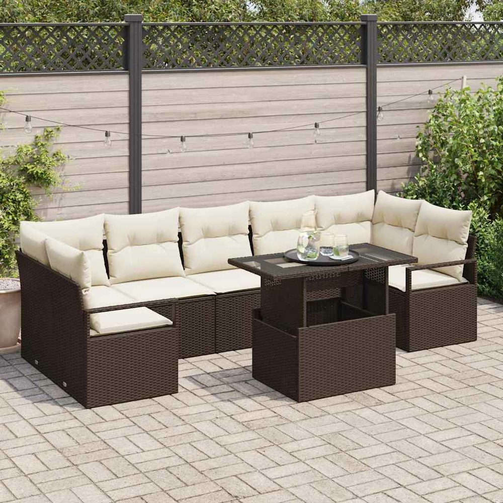 Ensemble de canapé de jardin 8 pcs marron poly rotin