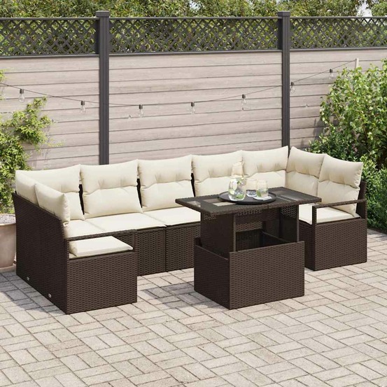 Ensemble de canapé de jardin 8 pcs marron poly rotin
