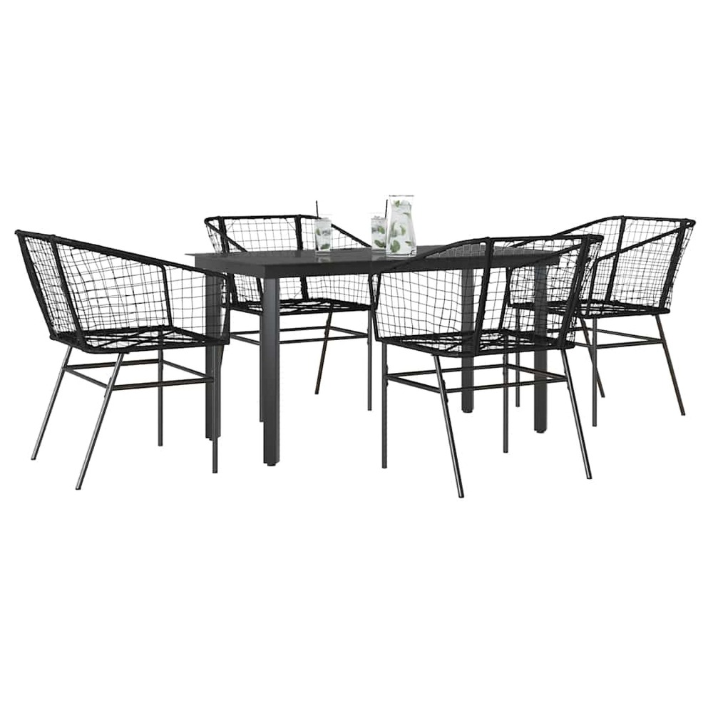 Ensemble à manger de jardin 5 pcs noir résine tressée verre